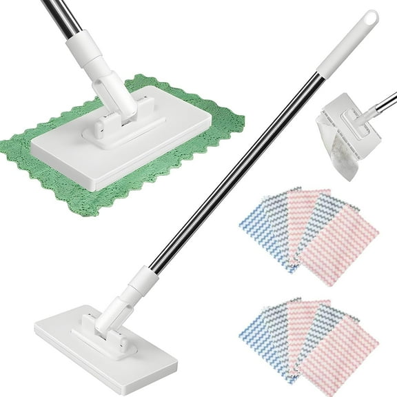 Snap Grip Mini Mop, Lazy Mops with One-Click Cloth Change, Locking Head with Sweeping Cloths for Wet & Dry Cleaning, Long Handle Stick for Multi-Surface Cleaning