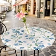 thumbnail image 3 of Blue Flowers Leaf Elastic Fitted Round Table Cover Watercolor Floral Waterproof Outdoor Tablecloth for Holiday Party, Picnic, Patio & Dining Fits Tables Up to 36"-44", 3 of 8