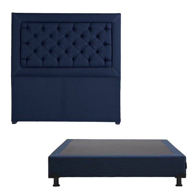 Box Base Cama Individual + Cabecera Mary Azul Marino Dicasa Blu