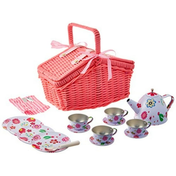 delton products children's tin tea set with pink daisies