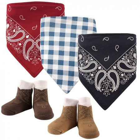 UPC: 0660168514100 | Hudson Baby Infant Boy Cotton Bib and Sock Set 5pk  Cowboy  One Size