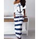 thumbnail image 1 of Women Off Shoulder Dresses Summer Boat Anchor Striped Print T-shirt & Maxi Dress 2 Pieces Female Slash Ankle-Length Slim DressesXL Gao Jinjia LED, 1 of 2