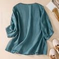 thumbnail image 4 of RYRJJ Cotton Linen Shirts for Women Summer Trendy Retro Embroidered 3/4 Sleeve Loose Dressy Casual Tops Boho Cute Blouses(Blue,L), 4 of 6