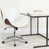 Flash Furniture Mid-Back Walnut Wood Conference Office Chair in White LeatherSoft