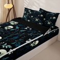 thumbnail image 3 of Homewish Halloween Bird Skull Zipper Full Size Comforter Sets with Fitted Sheet and 2 Pillowcases,Rustic Floral Pattern Zipper Bedding Set,Navy Teal Black,Black Reversible,4 Pieces, 3 of 7