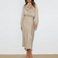 thumbnail image 2 of Manxivoo Homecoming Dresses Women's Solid Color High Neck Satin Long Sleeved Elegant Slim Fit Dress Fall Dresses for Women 2023 Beige, 2 of 7