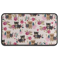 Yorkie and Pioneer Flower Door Rugs,Washable Non Slip Door Mats Indoor,Decorative Door Mats,Entry Mat Indoor for Entrance,Bedroom,Kitchen,Bathroom,30"x17"
