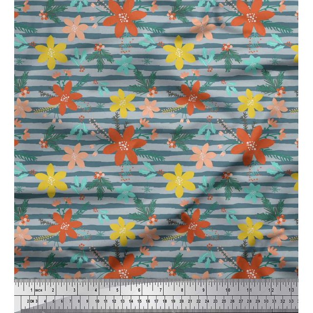 Soimoi Tissu Popeline de Coton Rayé & Floral Imprimé au Mètre 56 Pouces de Large