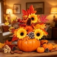 thumbnail image 4 of Artificial Sunflower and Pumpkin Table Decor, Realistic Faux Floral Pumpkin Ornament, Fall Desktop Centerpiece, Seasonal Autumn Home Dining Table Mantel Decoration, C, 4 of 7