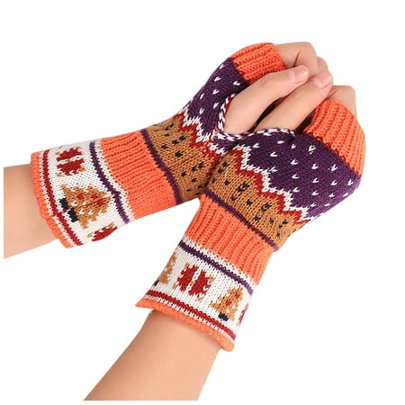 

Dadaria Womens Gloves Winter Women Winter Knitted Gloves Half Finger Gloves Warm Christmas Gloves Orange One Size Women