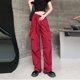 thumbnail image 2 of Gibobby Pantalones de mezclilla tipo cargo para mujer Pantalones cargo sueltos de calle con cintura elástica diaria para mujer Pantalones con bolsillos(Rojo,G), 2 of 5