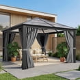 thumbnail image 3 of Dextrus 10' x 10' Hardtop Gazebo, Polycarbonate Outdoor Canopy with Mosquito Netting & Privacy Curtains, Heavy-Duty Metal Frame Shelter for Patio, Backyard, Deck and Lawn, 3 of 6
