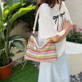 thumbnail image 3 of Bolso de playa de paja arcoíris, bolso de mano colorido, bolso de viaje tejido para mujer, 3 of 9