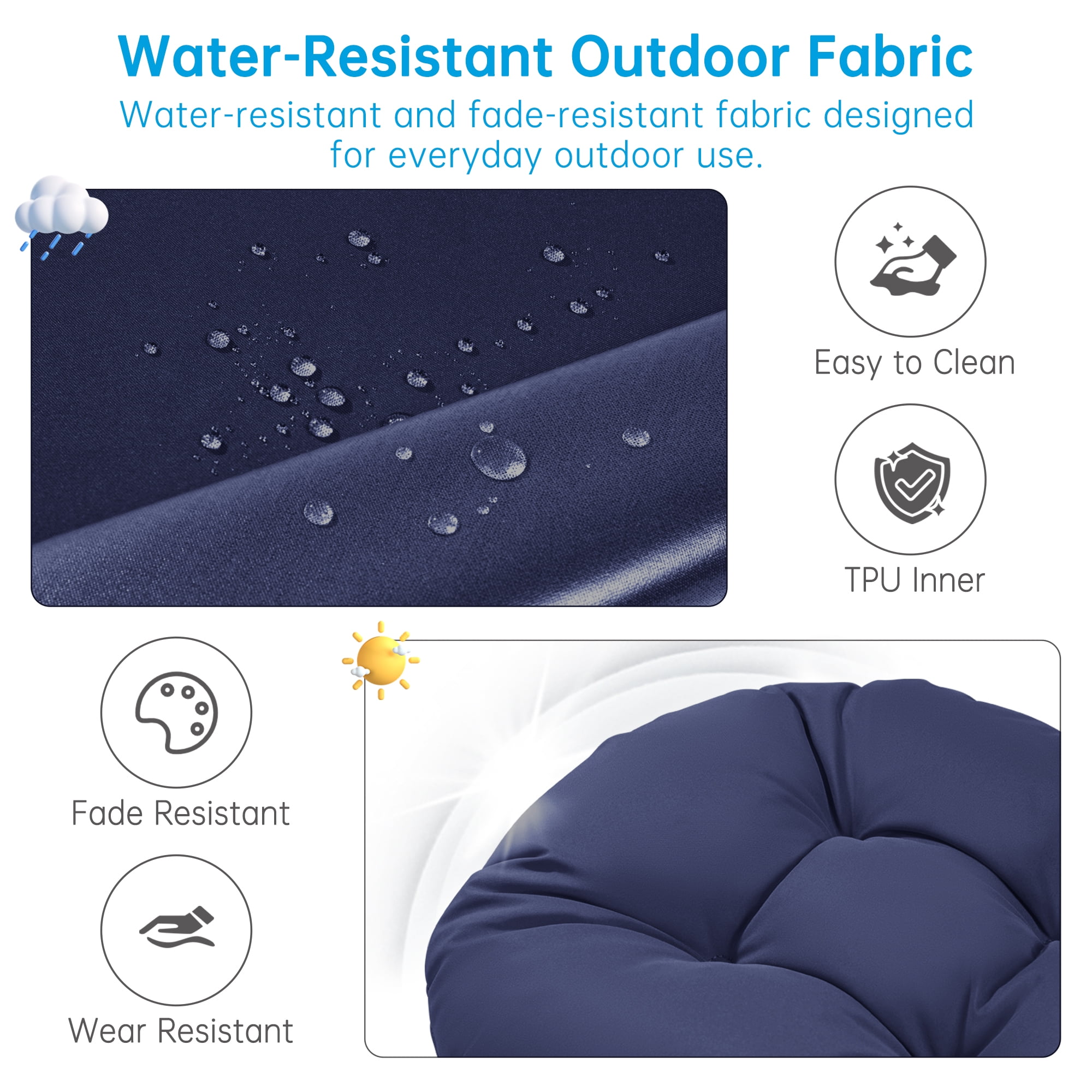 Millsilo Outdoor Rocking Chair Cushion 44" x 19" x 4", Summer Patio High Back Rocker Cushion, Water-Resistant, UV Fade-Resistant, Non-Slip Bottom, Dark Blue