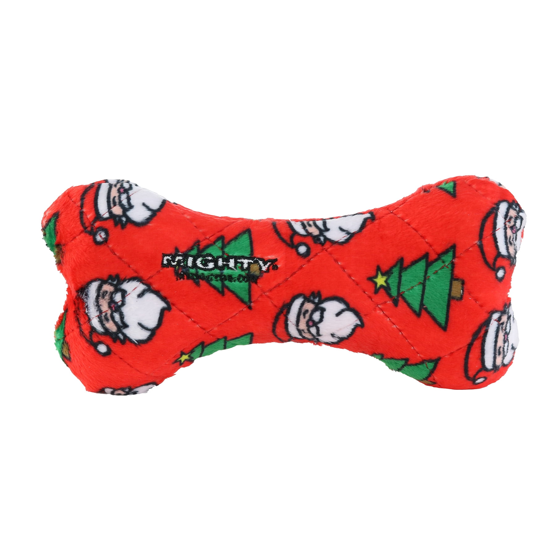 Mighty Medium Bone Christmas Durable Squeaky Fleece No Stuff Dog Toy, 2 Pack