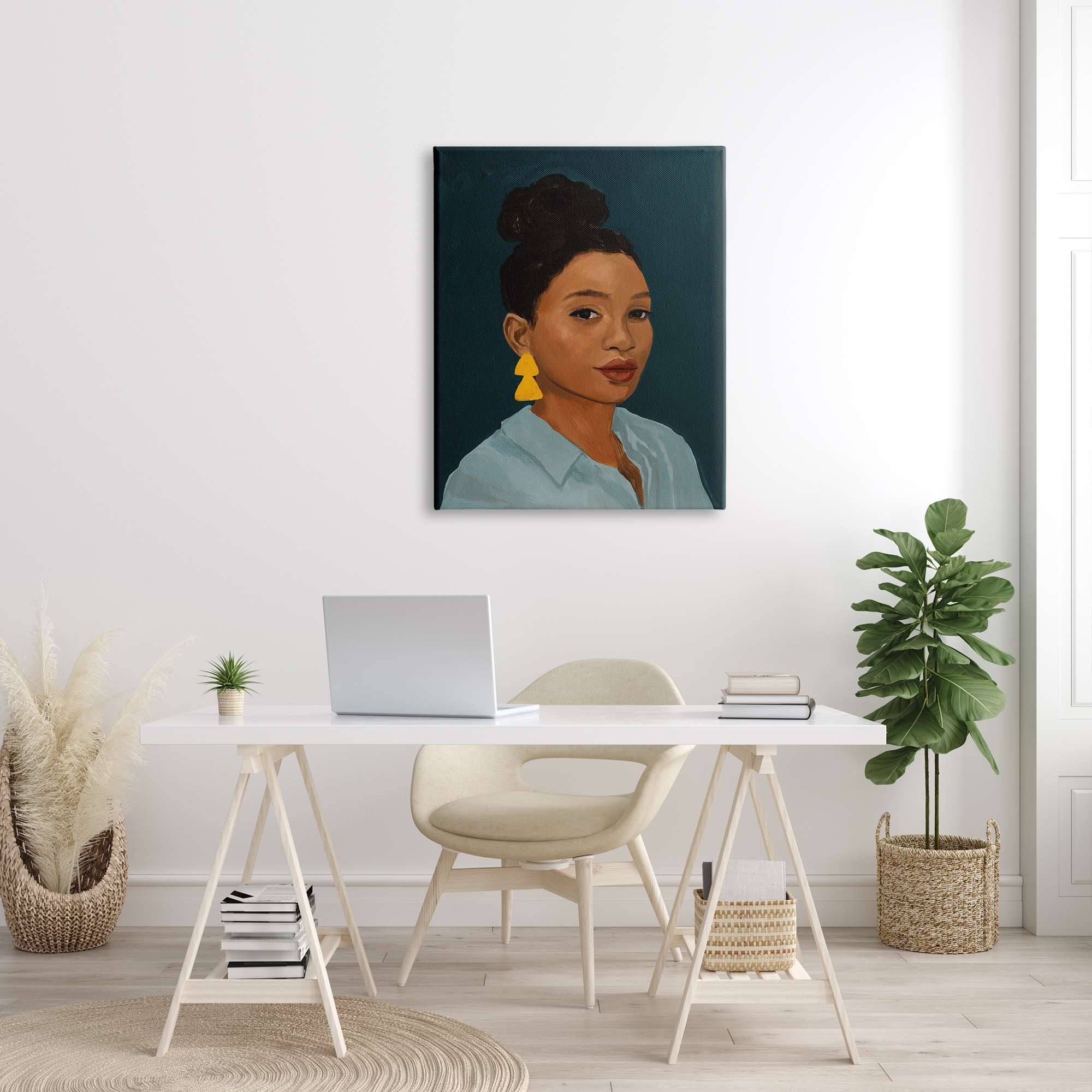 Stupell Indtries Sophisticated Female Portrait With Yellow Triangle Earrings,30 x 40,Design by Victoria Barnes&nbsp;