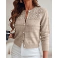 thumbnail image 6 of CHICME Pearl Beaded Cardigan Sweaters for Women Pointelle Knit Crew Neck Long Sleeve Button Front Lightweight Fall Sweater Khaki-L, 6 of 9