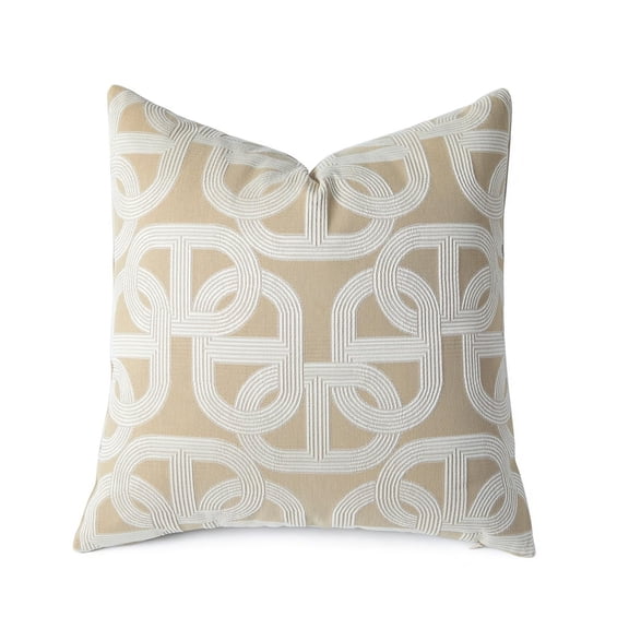 Throw Pillow Cover – 18 x 18 Inches, Polyester Yarn-Dyed Jacquard Horseshoe Pattern – Decorative Cushion Case for Couch, Sofa, Living Room, Bedroom – Latte