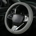 thumbnail image 3 of Gray Leather Steering Wheel Cover Silver Fiber Strip Car Steering Wheel Cover Universal 15 Inch for Men, 3 of 8