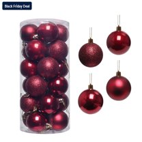 WJSXC 24Pcs Christmas Balls Christmas Tree Ornaments Pendent Hanging Balls - Christmas Decorations Balls for Home Holiday Party 1.18" Wine
