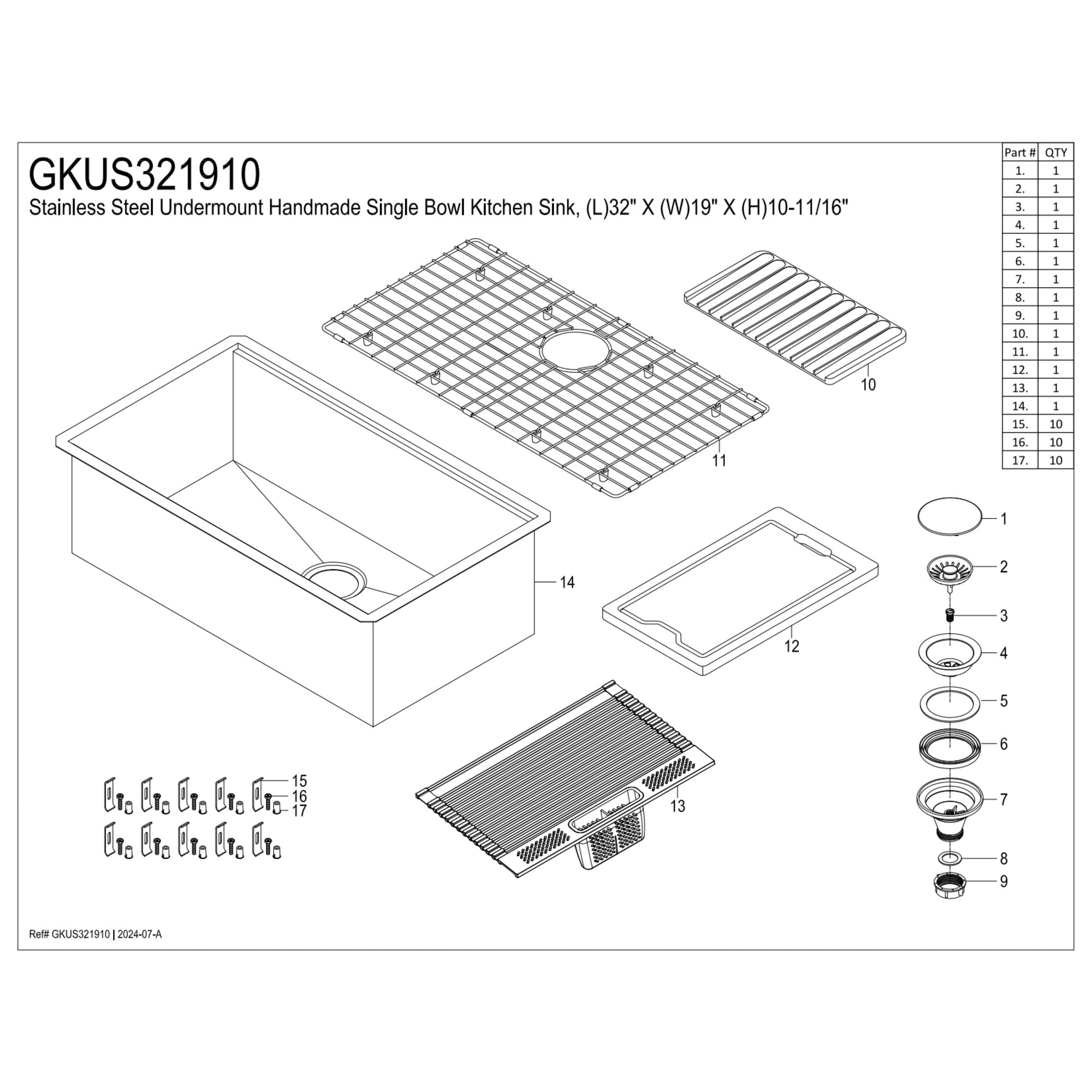 Kingston Brass GKUS321910 Uptowne 32-Inch Stainless Steel Single Bowl Undermount Kitchen Sink with 6-Piece Kitchen Accessory Set in Brushed