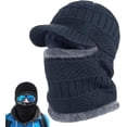 thumbnail image 1 of Winter Fullguard Beanie Full Coverage with Mask & Earflaps for Men Outdoor Fleece Hat Set Red (Navy blue), 1 of 7