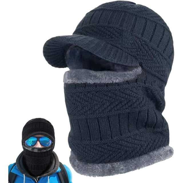 Winter Fullguard Beanie Full Coverage with Mask & Earflaps for Men Outdoor Fleece Hat Set Red (Navy blue)