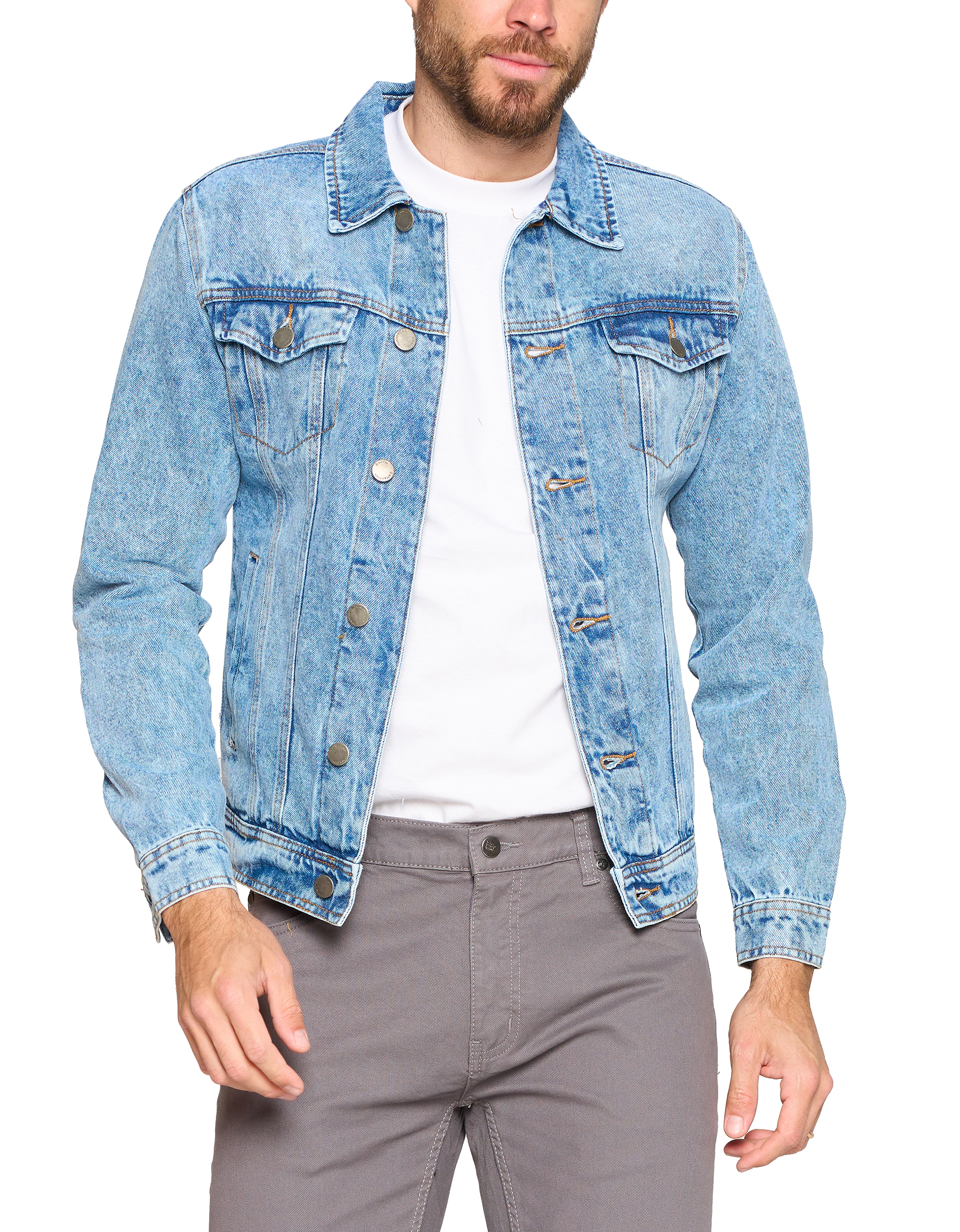 Red Label Men’s Premium Casual Faded Denim Jean Button Up Cotton Slim Fit Jacket (Light Blue, L) - image 1 of 7