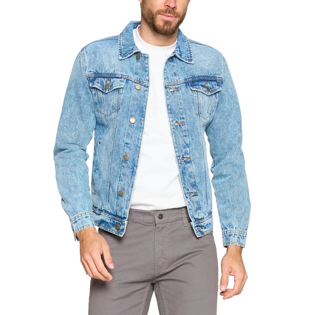 Red Label Men’s Premium Casual Faded Denim Jean Button Up Cotton Slim Fit Jacket (Light Blue, L)