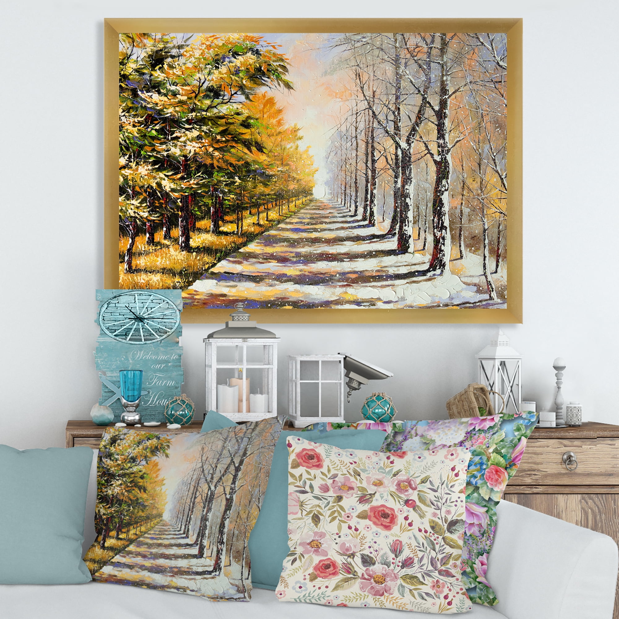 Designart 'Allegory On Theme Autumn and Winter' Traditional Framed Art Print