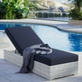 thumbnail image 2 of Lounge Chair Chaise, Rattan, Wicker, Light Grey Gray Blue Navy, Modern Contemporary Urban Design, Outdoor Patio Balcony Cafe Bistro Garden Furniture Hotel Hospitality, 2 of 8