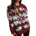thumbnail image 1 of Liacowi Women Juniors Christmas Knitted Sweater Long Sleeve Snowflake Reindeer Embroidery Pullover Retro Jumpers Tops Fall Loose Knitwear for Teen, 1 of 9