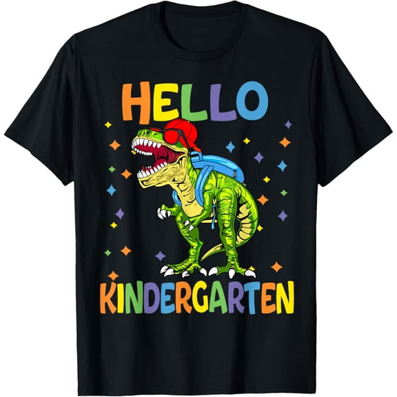 Hello Kindergarten First Day Back to School Dino Kids Boys Girls T-shirt