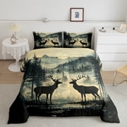 Feelyou Reindeer Elk Animal Bedding Comforter Set for Men, Rustic Tree Mountain Twin Comforter Sets, Southwestern Cabin Reversible Bedding Set, Lightweight Room Decor, 2pcs