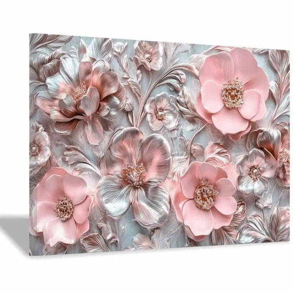 Mudket Framed Canvas Wall Art Ready to Hang, Floral Wall Decor, Farmhouse Flower Canvas Print, Soft Pink Floral Wall Art, Wall Pictures for Bedroom Living Room Party Decor - 12"L x 8"W