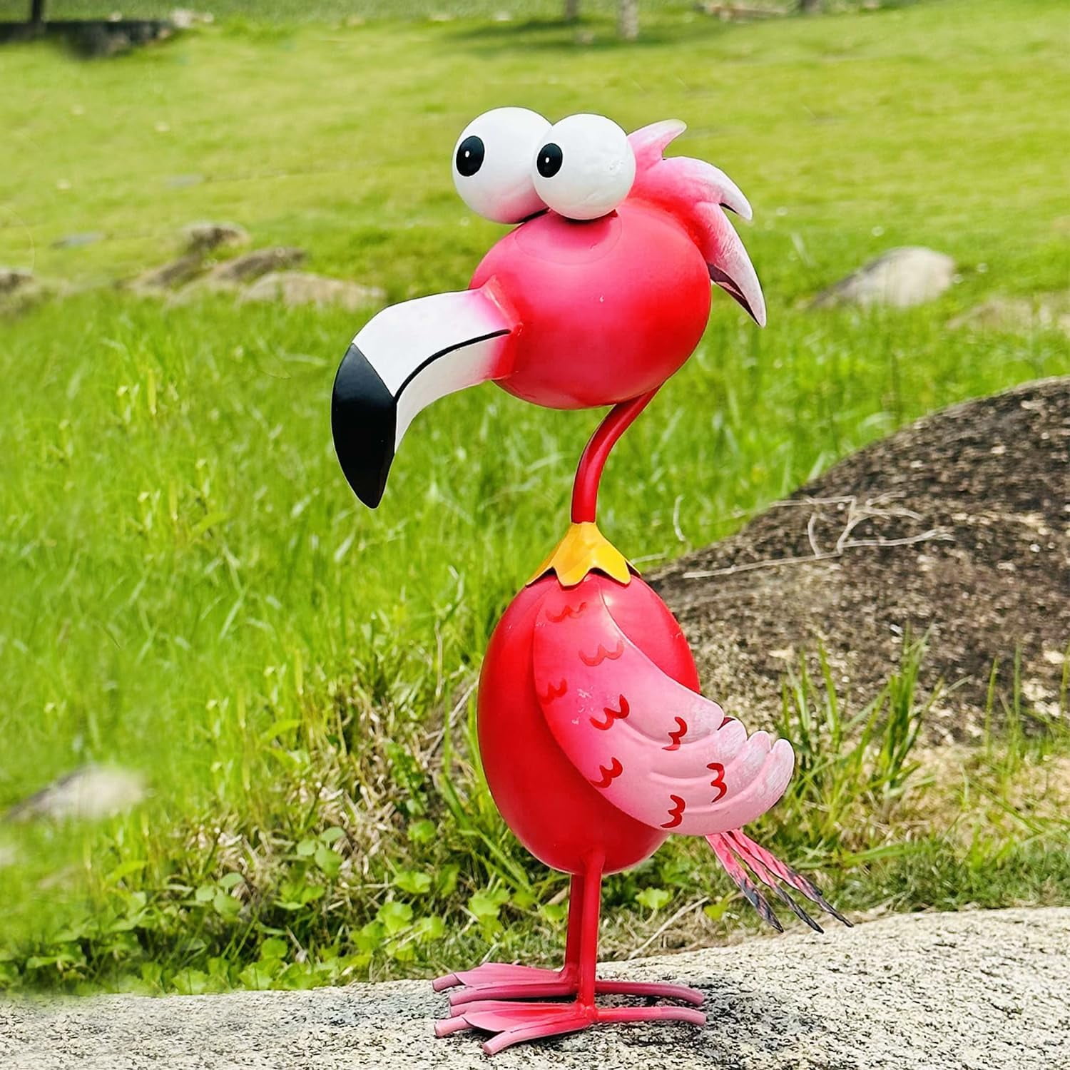 ANHXN Flamingo Decor Yard Decorations Outdoor Garden Statue Outside Metal Bird Courtyard Art Pink Flamingos for Patio Backyard Porch Decoration.Different colors to choose from