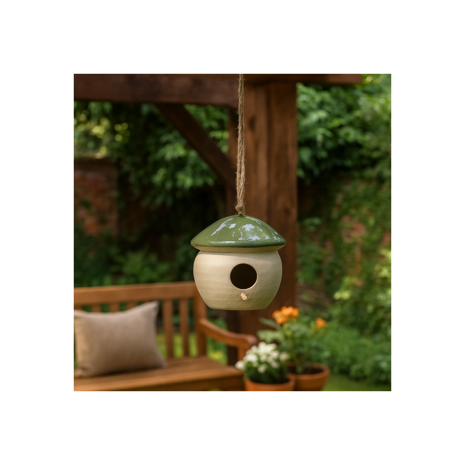 Decorative Bird House Feeder for Outdoors - Round Hanging Bird Feeder for Windows, Yard, and Garden Display - Charming Bird Houses for Outside Patio, Backyard, and Tree Decoration - 6", Green