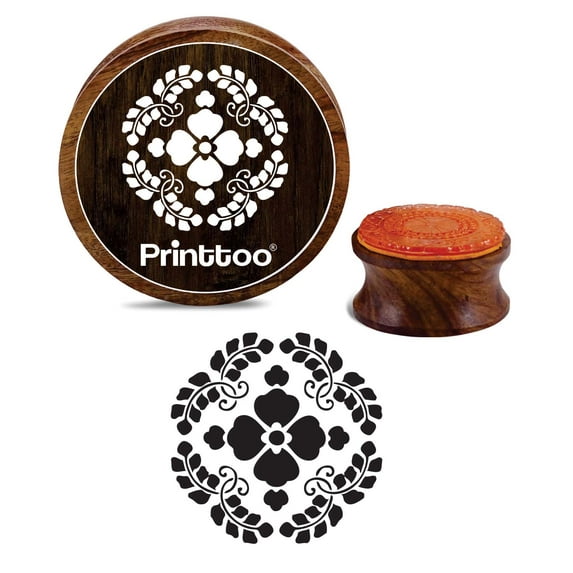 Printtoo Crafting Round Brown Wooden Rubber Stamp Floral Pattern Craft Textile-5 Inch