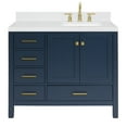 thumbnail image 2 of ARIEL Cambridge 42 Inch Midnight Blue Vanity with Single Sink, Solid Wood, Carrara White Quartz Countertop, 1.5-Inch Edge, Right Rectangular Undermount Sink, 2 Soft Closing Doors, 5 Drawers, 2 of 8