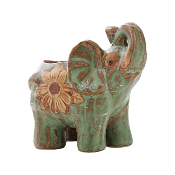 AOOOWER Hand Painted Elephant Shape Ceramic Planter For Succulents With Drainage Hole