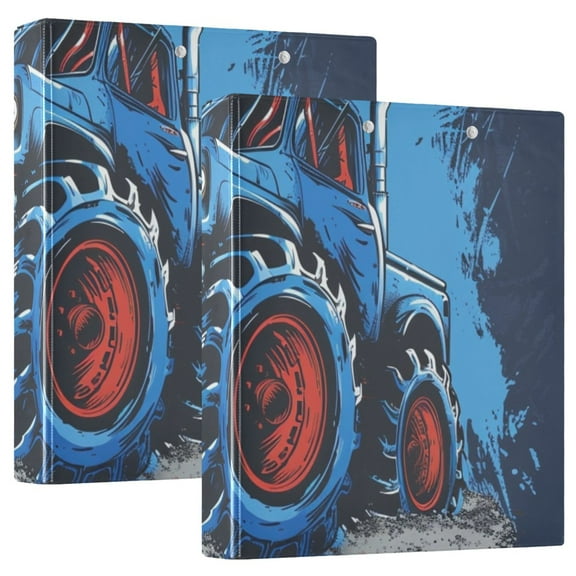 Monster Truck 3 Ring Binders 1.5 inch Hardcover File Folders with Interior Pockets A4 Size Organizer for School Office Hospital Set of 2