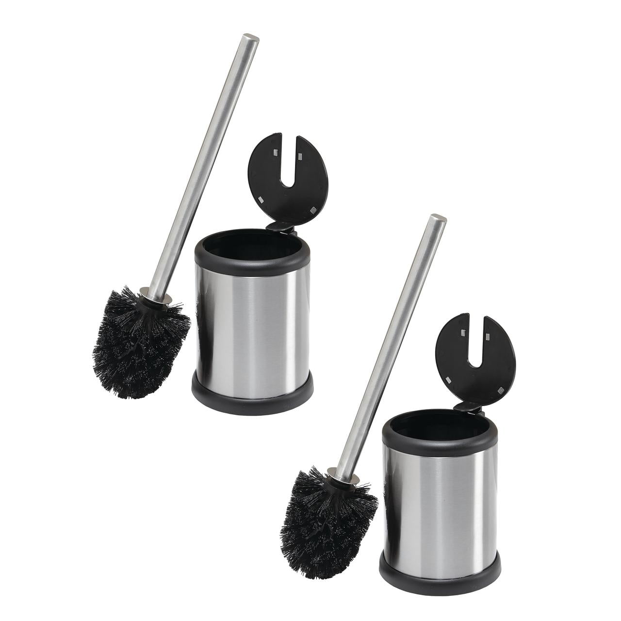Bath Bliss 2 Pack Self Closing Lid Toilet Brush and Holder 2 Pack Replacement Brushes in Stainless Steel