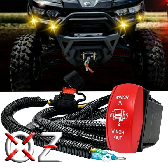 Winch In/Out Red Rocker Switch with Power Bus Bar Distribution Block Wire Harness Compatible with 2018-2023 Can-Am Maverick X3 Max RS Turbo RR Sport Trail Defender