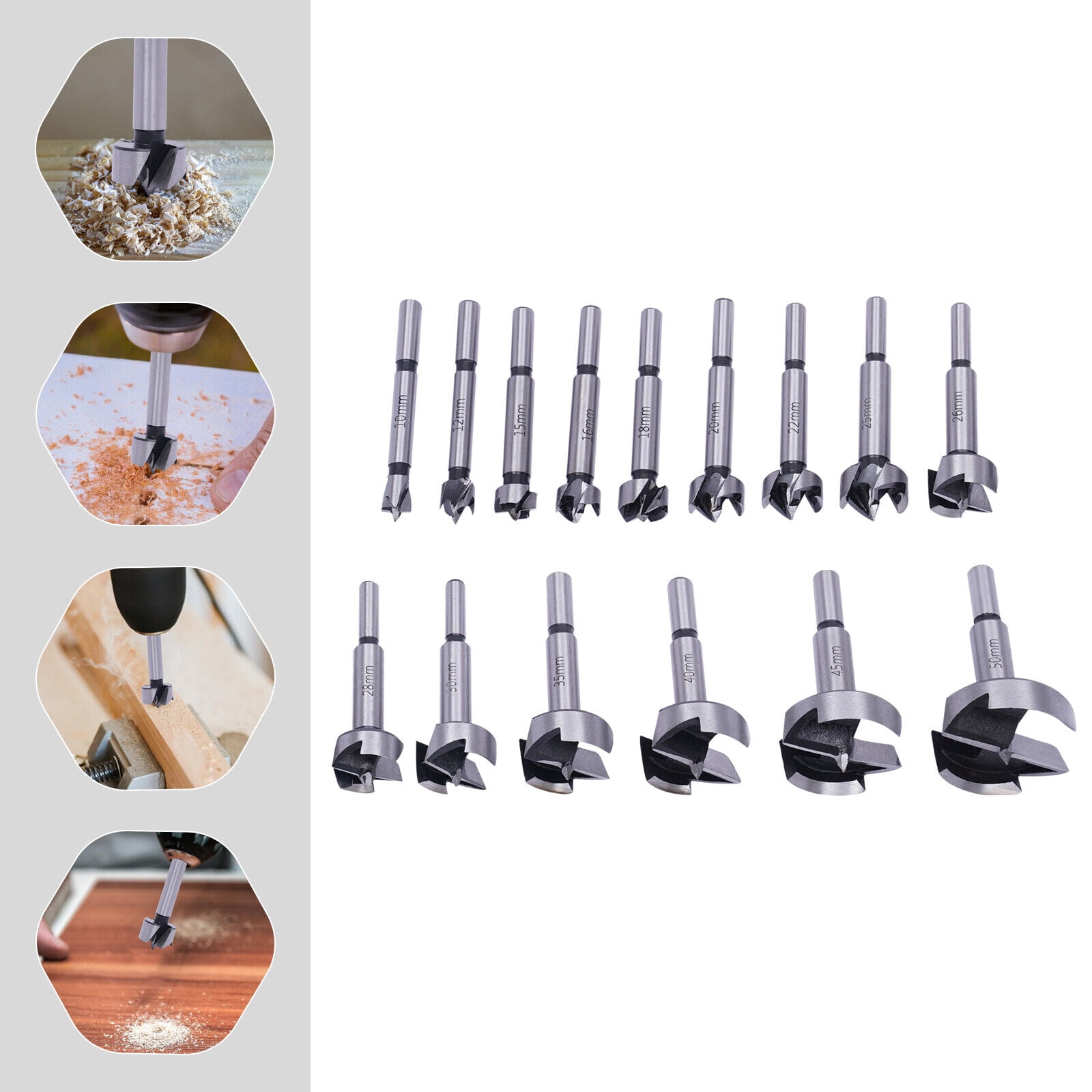 Professional Wood Forstner Drill Bit Set Metric 10-50mm High Carbon Steel 15*