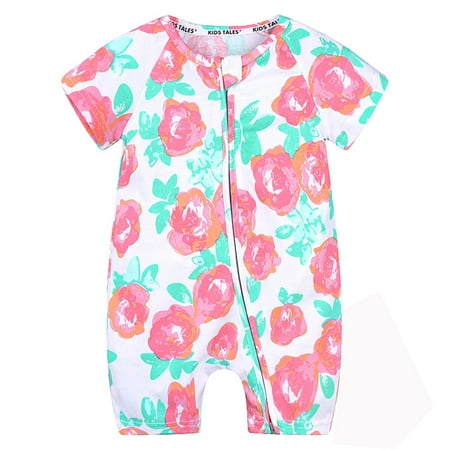 

Jamicy Baby Bodysuits Newborn Baby Spring Printed Short Sleeves Jumpsuit Thin Crawler Pink