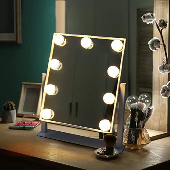 Large Vanity Mirror with Hollywood Lighted Makeup Mirror with 9 Dimmable LED Bulbs for Makeup Desk or Wall-Mounted, Slim Metal Frame Design Detachable 10X Magnification with Adapter - Walmart.com