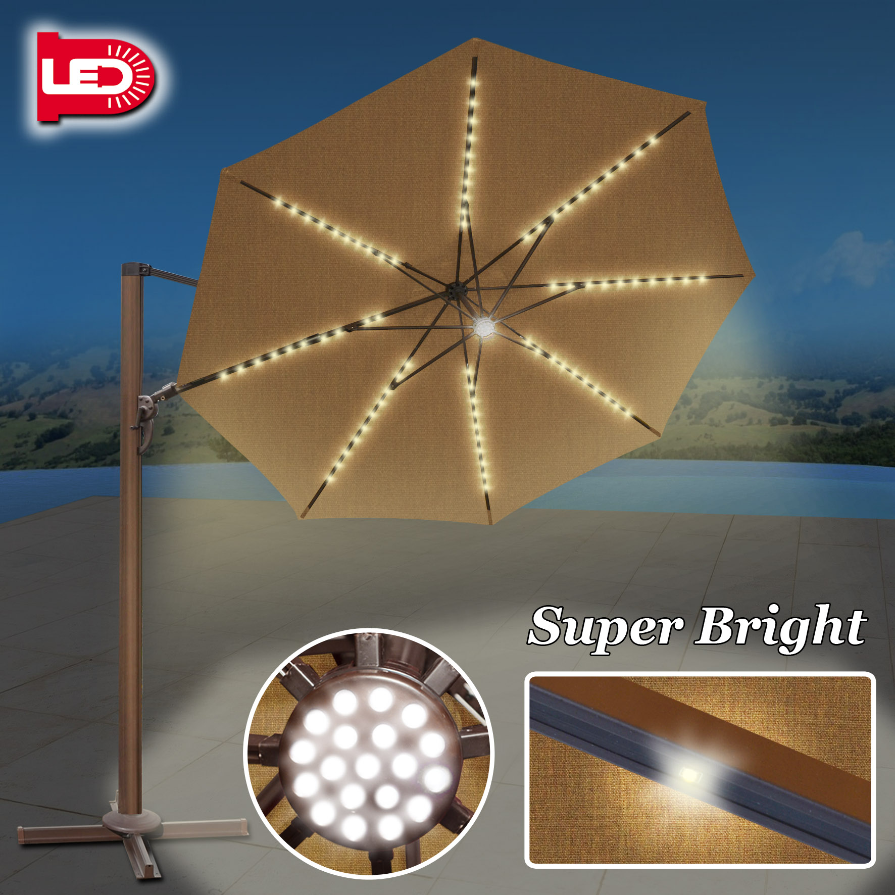Sunny 11.5' Deluxe Cantilever Big Roma Umbrella Hanging Offset Solar Umbrella UV50+ Tilt & 360'C Rotation Patio Heavyduty Outdoor Sunshade Cantilever Crank Sunbrella Cover