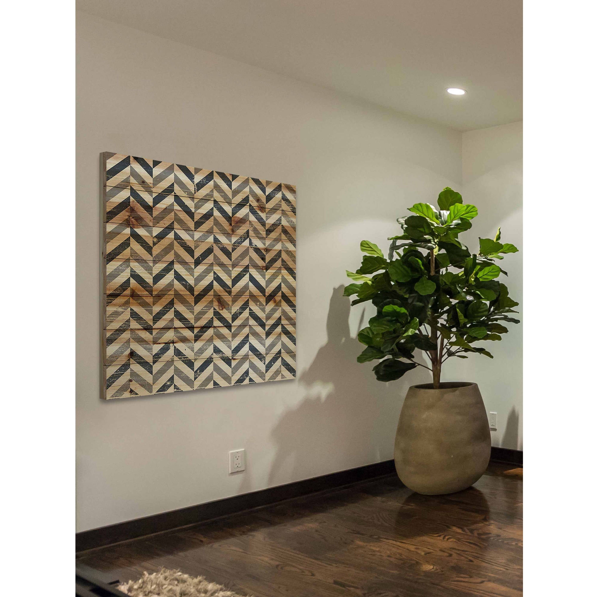 Marmont Hill - "Black Grey Zigs" Painting Art Print On Natural Pine Wood, 24.0" x 1.5"