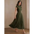 thumbnail image 3 of Womens Elegant Military Green Cap Sleeve High Neck A-Line Long Dress, 3 of 6