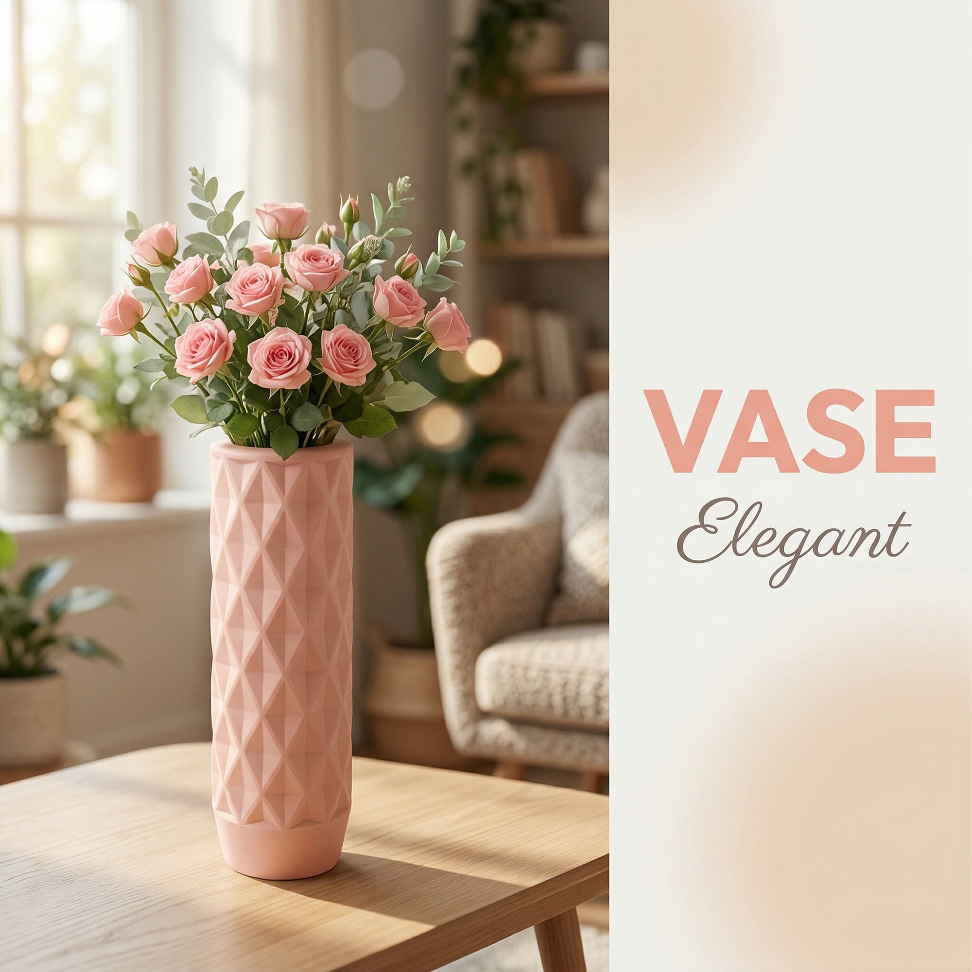 Unique Bargains Clear Plastic Cylinder Shatterproof Flower Vase Pink 3.5" x 3.5" x 11.8"